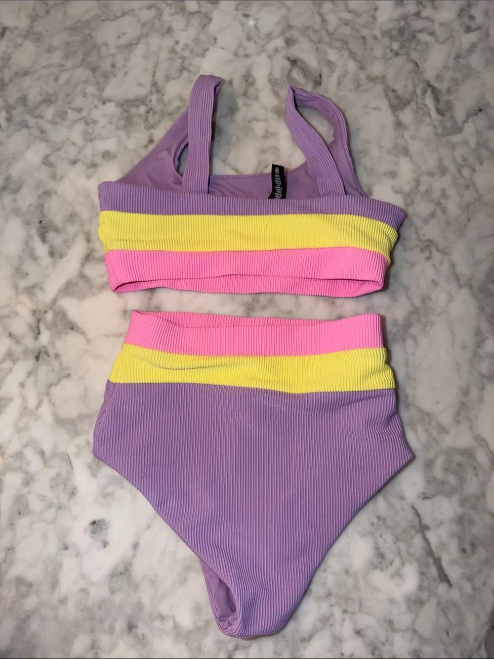 Beach Riot Lavender Bikini with Neon Yellow & Hot Pink Bands 3/4Y
